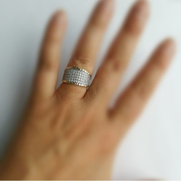 14k gold and sterling silver cz wide band ring size 8 - Picture 6 of 6
